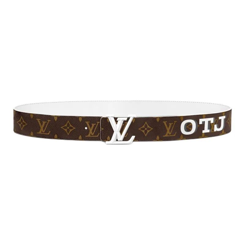 LOUIS VUITTON Leather Leather Belts Men's White Width: 4CM-0