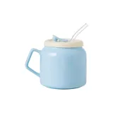 Blue Mug with Lid and Straw