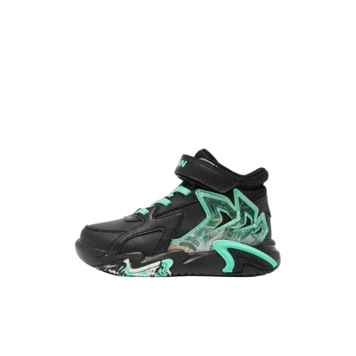 QIAODAN Anti Slip Wear Resistant Mid Top Kids' Skateboarding Shoes Black Green Children Aged 3 7 Years Old