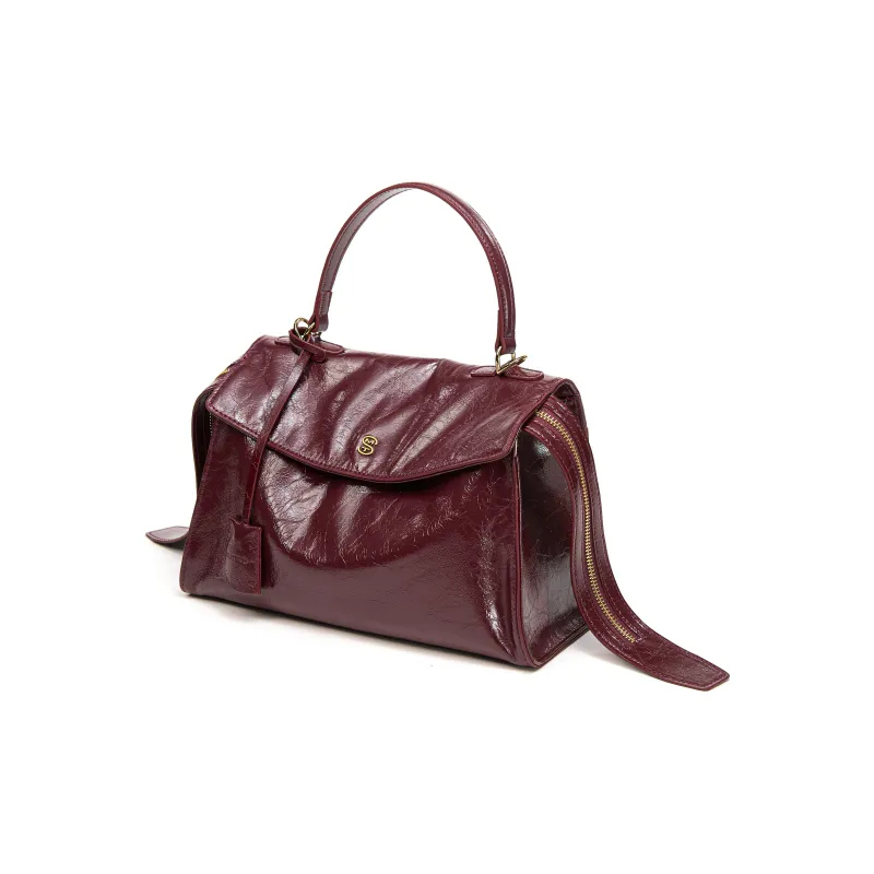 Simedin Top Grain Cow Leather/Synthetic Leather One Shoulder Handbag Women's Midnight Black/Ancora Red-7
