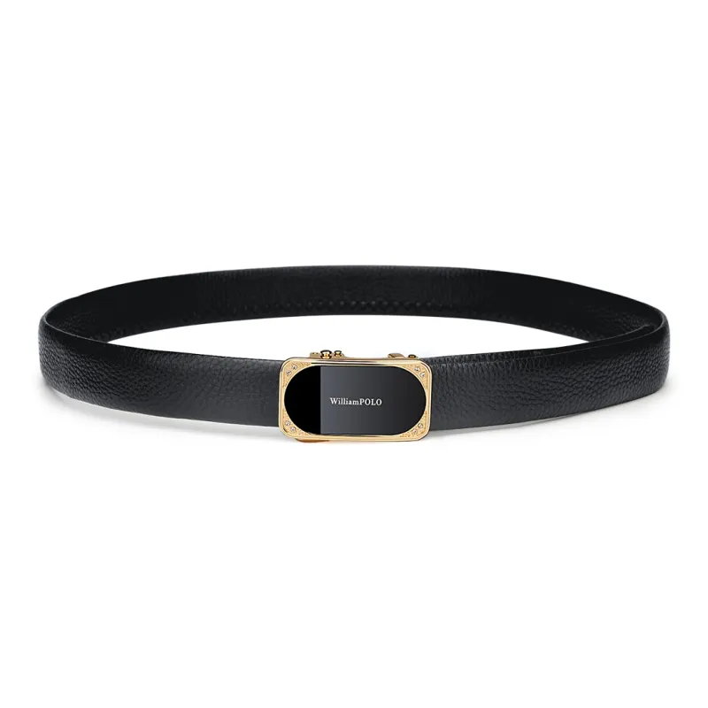 WilliamPOLO Cow Leather Top Grain Cow Leather Leather Belts Women's Black Width 3.0cm-1