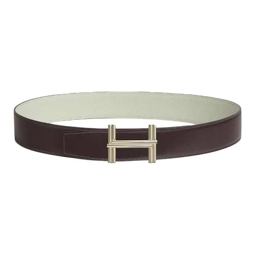 HERMES Brass Leather Belts Men's Ébène / Gris Névé Width: 3.8CM
