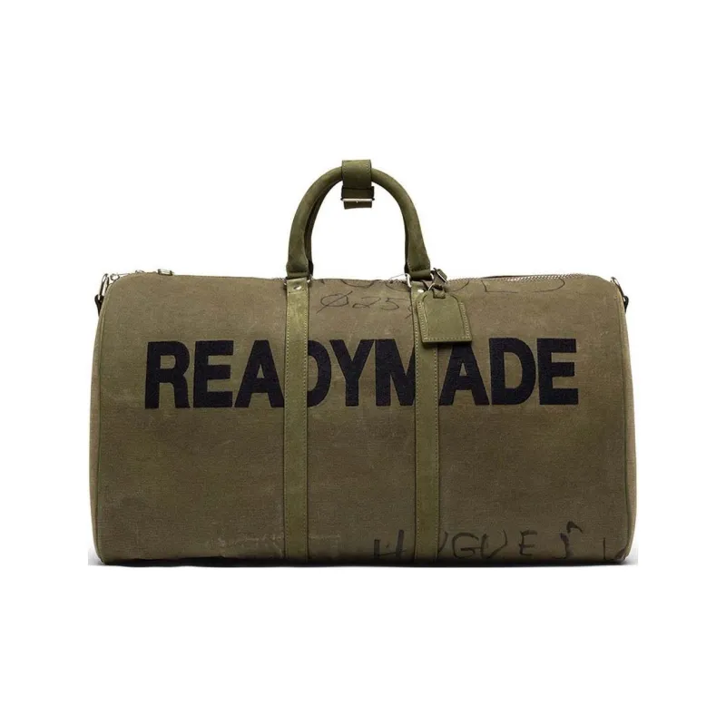 READYMADE Textile One Shoulder Crossbody Portable Travel Bag Large Size Unisex Olive Green-0