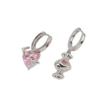 Vegetarian Zircon Copper Earrings Unisex Pink