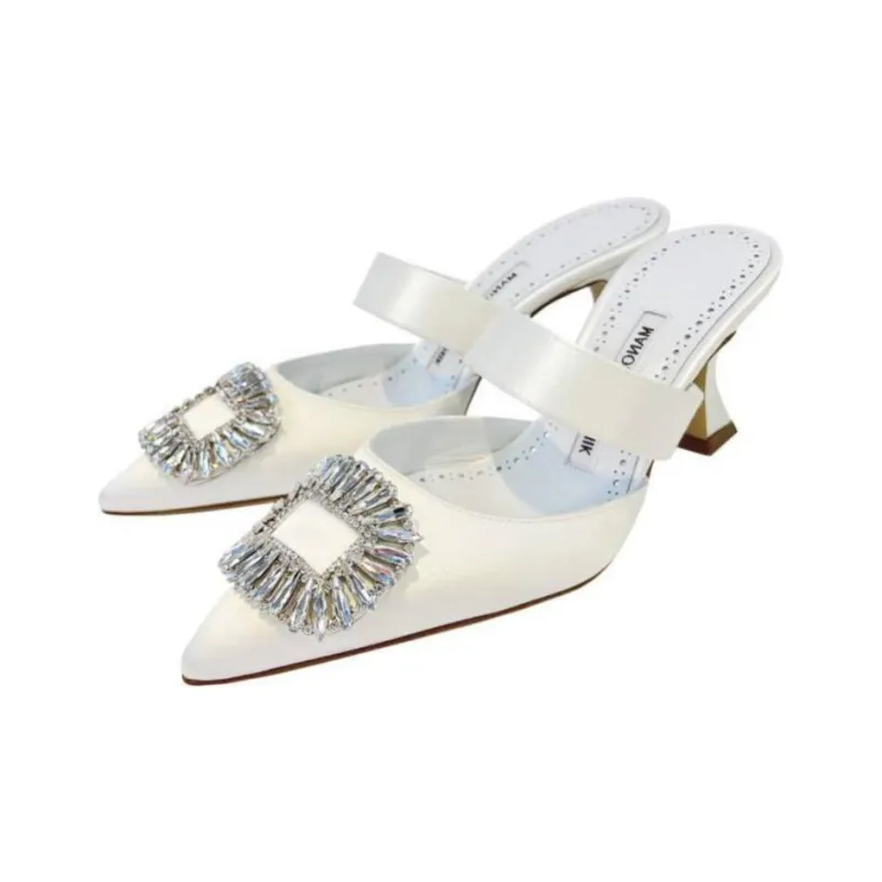 MANOLO BLAHNIK Wrap-toe Slippers Women's White-4