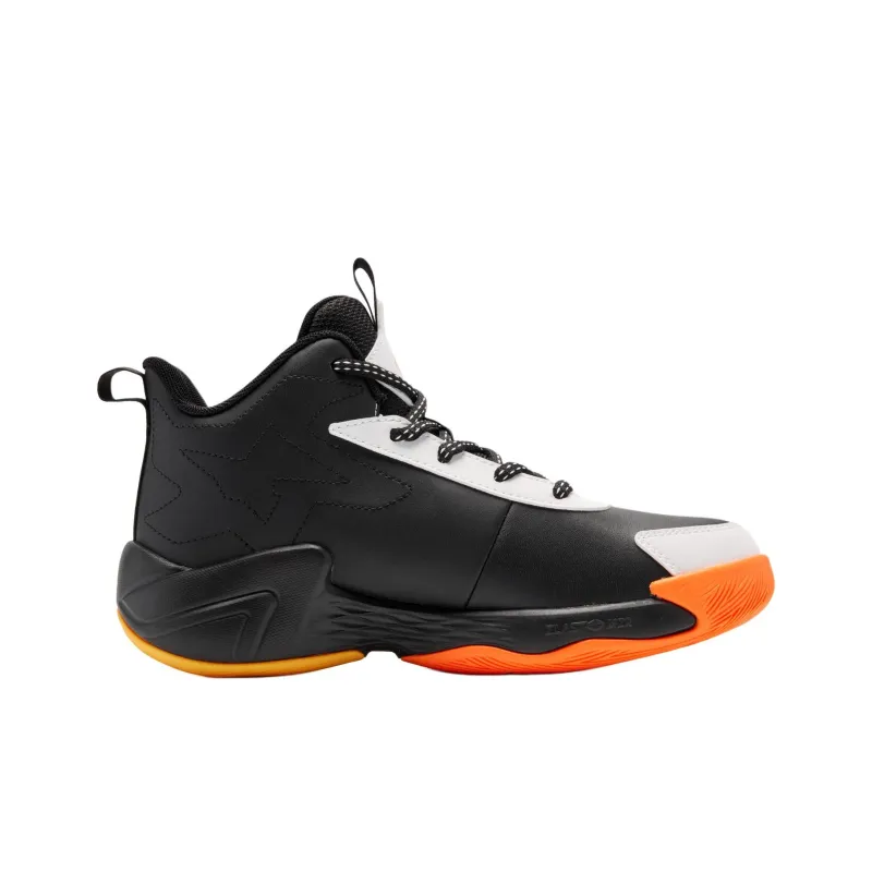QIAODAN Slip Resistant Cushioning Mid Top Children's Basketball Shoes Black White Teenagers-1