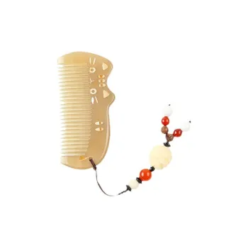 XIBI Cat-Shaped Portable Bag Head Massage Acupuncture Ox Horn Comb Set Straight Hair