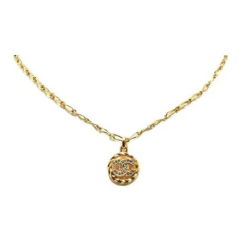 CHANEL Pre-Owned 1982 Plated CC Rhinestones Pendant Costume Necklace
