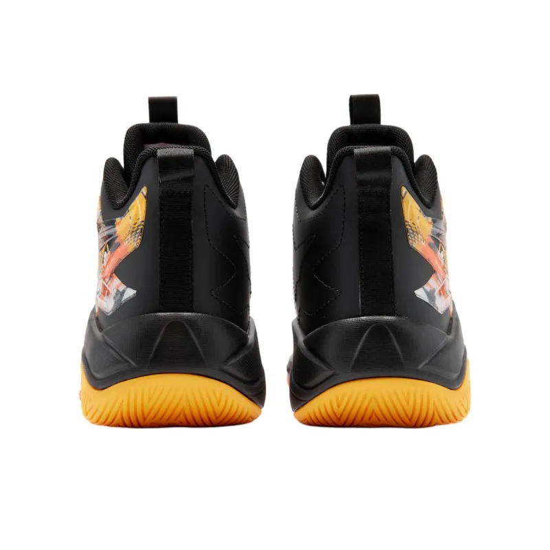 QIAODAN Slip Resistant Cushioning Mid Top Children's Basketball Shoes Black White Teenagers-3