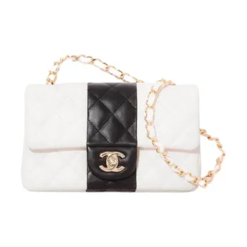 CHANEL Classic Flap CF22C Early Spring Lambskin Mouth Cover Bag Crossbody Bag Mini Women's Black White