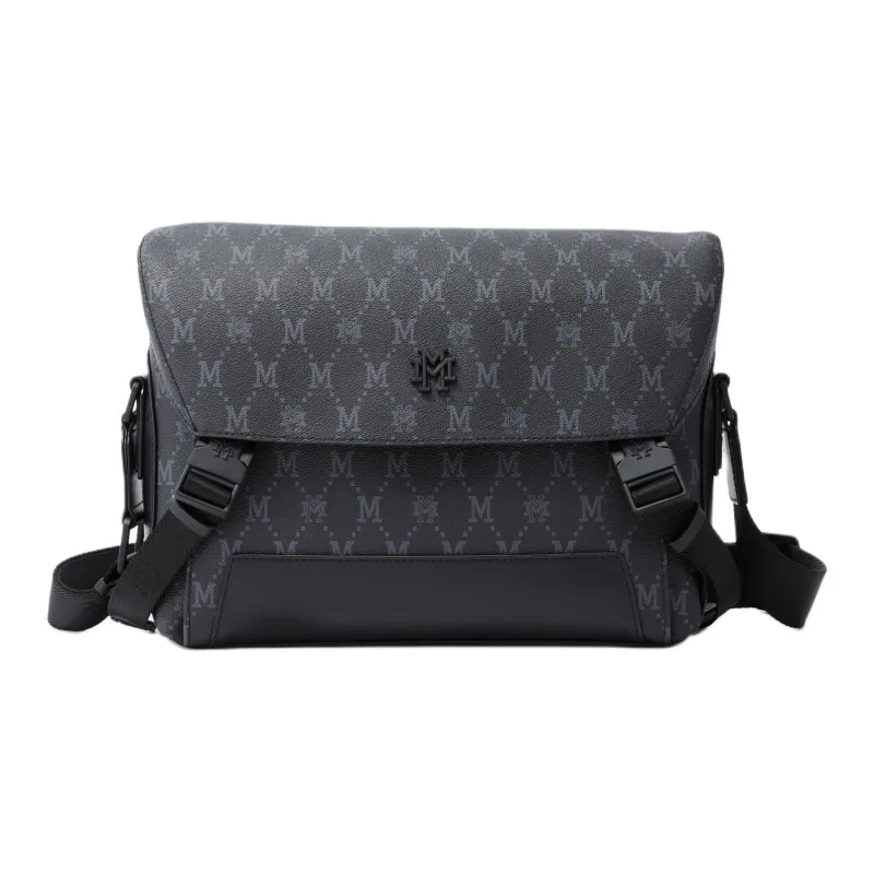 FION Mountain And Sea Journey Series Artificial Leather Crossbody Bag Men's Classic Black-0