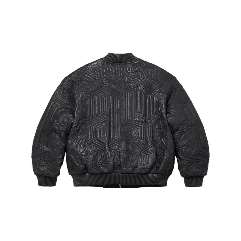 Supreme Mister Cartoon Embroidered Leather Jacket-6