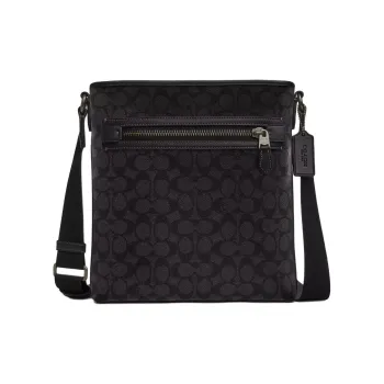 COACH Jacquard With Calfskin Shoulder Bag Crossbody Bag Medium Size Men's Charcoal & Black