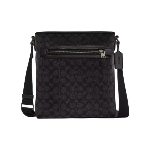COACH Jacquard With Calfskin Shoulder Bag Crossbody Bag Medium Size Men
s Charcoal 
Black