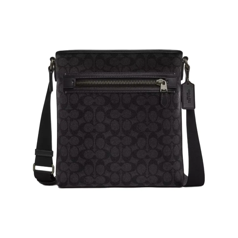 COACH Jacquard With Calfskin Shoulder Bag Crossbody Bag Medium Size Men's Charcoal & Black-0