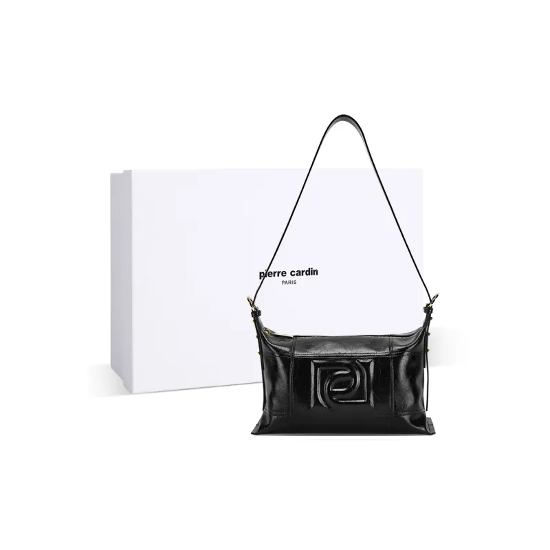 PIERRE CARDIN Cow Leather Shoulder Bag Women's Black/Brown/Ecru-0