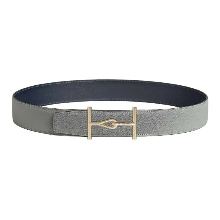 HERMES Calfskin Leather Belts Men's Blue Marine/Gris Muette Width: 3.8CM-1