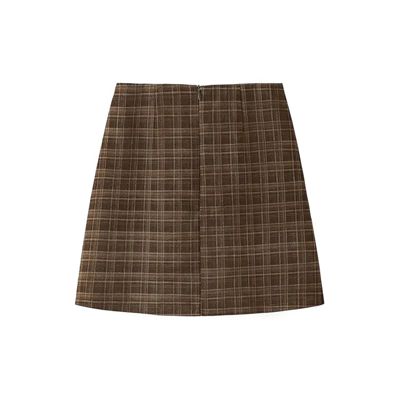 Cypress House Casual Short Skirts Women's Red Coffee Plaid-1