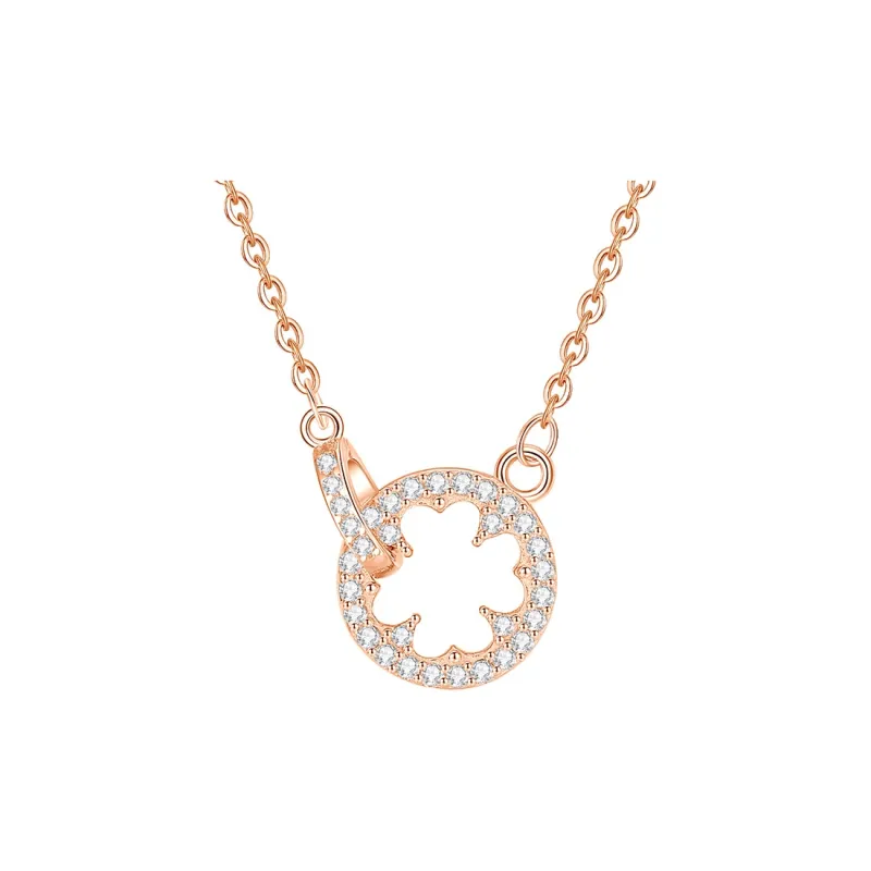 Ascending S999 Fine Silver, Synthetic Cubic Zirconia Necklaces Women's Silver White/Rose Gold-7