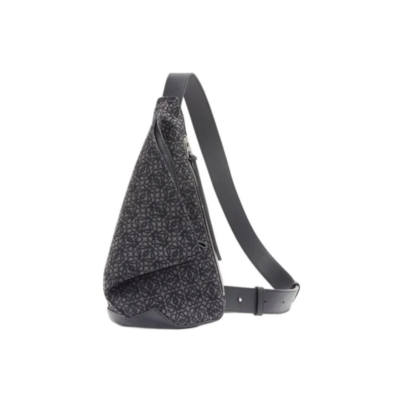 LOEWE Anton Sling Jacquard With Calfskin One Shoulder Crossbody Sling Bags Men's Anthracite/Black-2