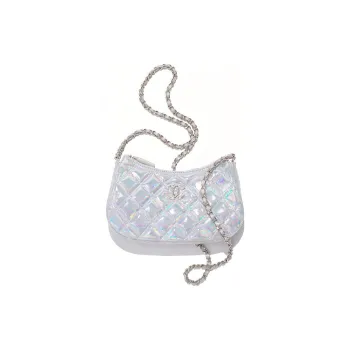 CHANEL Iridescent Mirror Finish Goatskin Crossbody Bag, Shoulder Bag Women's Silver