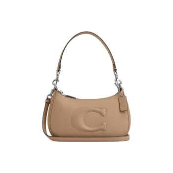 COACH Teri Smooth Leather Shoulder Bag, Portable Crossbody Bag Medium Size Women's Taupe