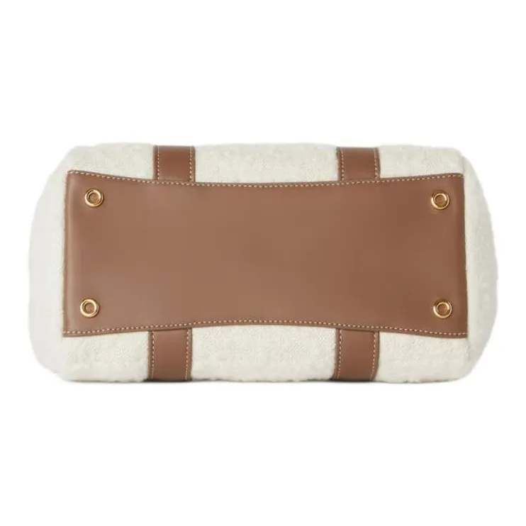 Loro Piana Cashmere With Cow Leather Crossbody One Shoulder Handbag Women's Nougat Color & Stone Color & Sun Gold-2