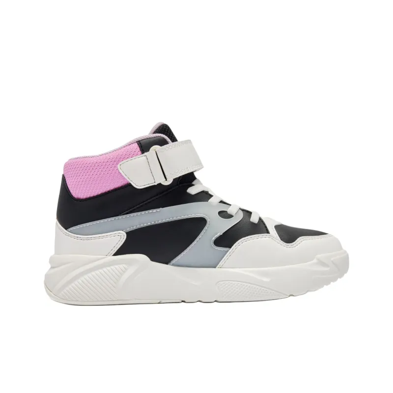 QIAODAN Anti Slip Wear Resistant High Top Kids' Skateboarding Shoes Ivory Black Teenagers-1