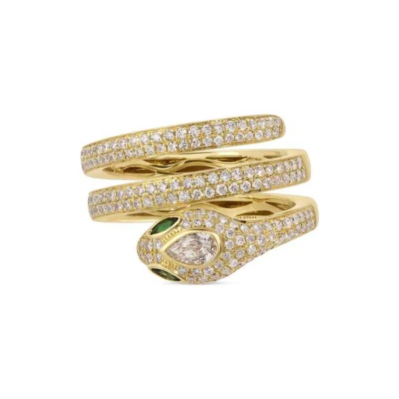 Anita Ko 18kt Yellow Gold Snake Coil Diamond And Tsavorite Ring-1