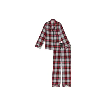 Victoria's Secret Flannel Long Pajama Set / Print Pajama Set Women's Deep Red