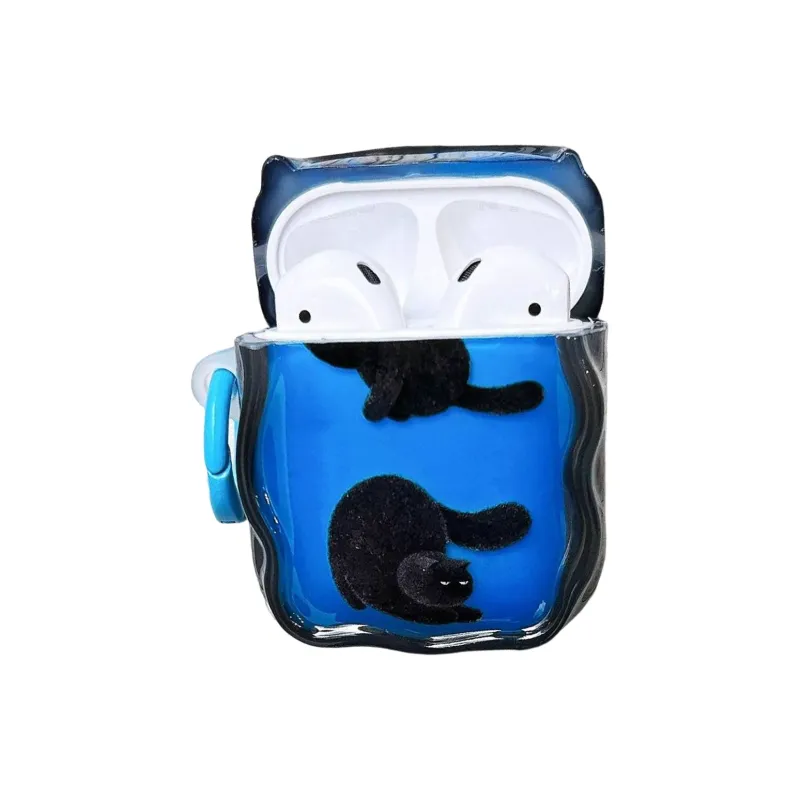 BZZOKI Applicable To AirPods 1st/2nd/3rd/4th Generation Silicone Individual Fun Blue Expression Cat Headphone Cases-2