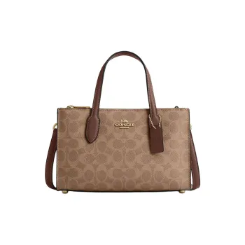 COACH Coated Canvas Shoulder Bag, Crossbody Bag, Handbag Small Size Women's Tan & Brown