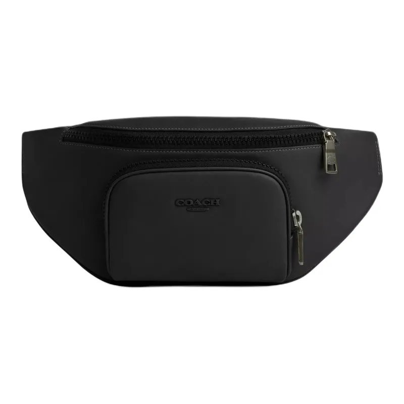 COACH Smooth Calf Leather Fanny Pack Large Size Men's Black-0