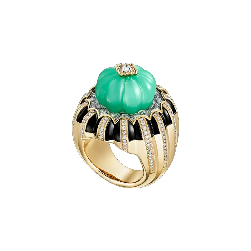 CARTIER White Gold Gold Onyx Green Chalcedony Diamond Rings Women's Green-1