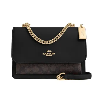 COACH Coated Canvas Shoulder Bag, Crossbody Bag Women's Walnut Wood & Black