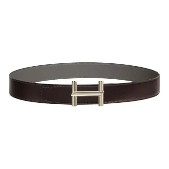 HERMES Metal Leather Belts Men's Ébène / Gris Meyer Width: 3.8CM