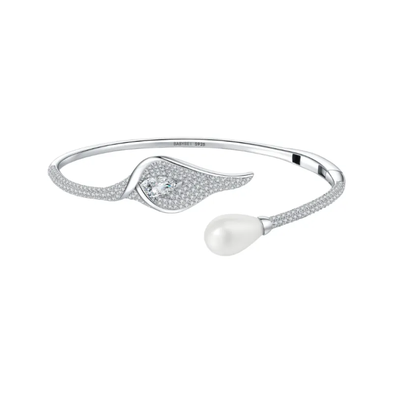BABYBEI 925 Sterling Silver Shell Pearl Bangles Women's-1