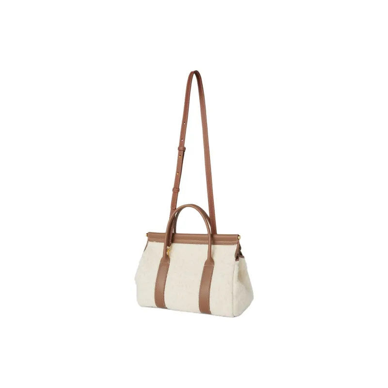 Loro Piana Cashmere With Cow Leather Crossbody One Shoulder Handbag Women's Nougat Color & Stone Color & Sun Gold-1