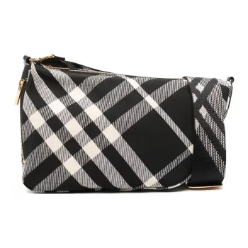Burberry Shield Polyester Blended Cotton Crossbody Bag Shoulder Bag Medium Size Women's Black & Ivory