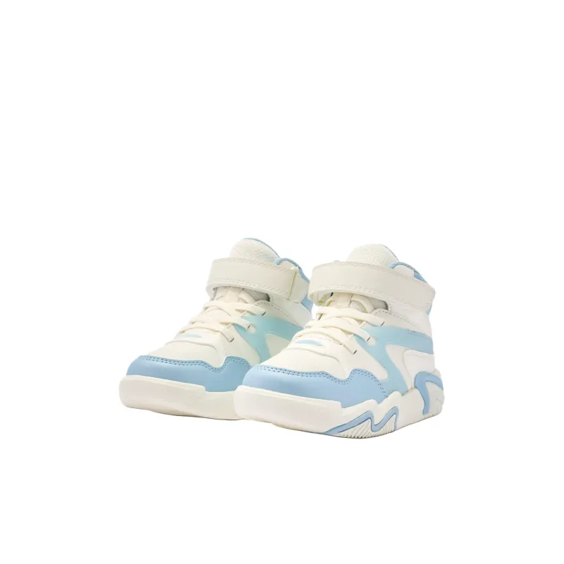 QIAODAN Anti Slip Wear Resistant High Top Kids' Skateboarding Shoes Ivory Moonlit Blue Children Aged 3 7 Years Old-2