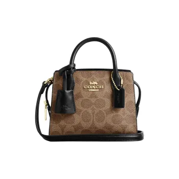 COACH Coated Canvas Crossbody One Shoulder Handbags Mini Women's Tan & Black