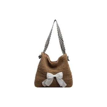 Yalu Straw Woven Shoulder Bag Regular Women's Khaki/Ecru