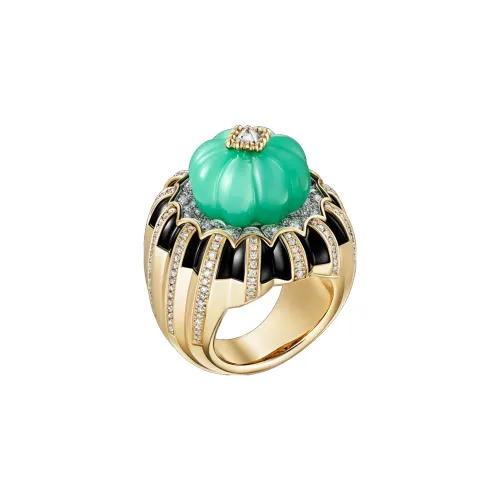 CARTIER White Gold Gold Onyx Green Chalcedony Diamond Rings Women's Green