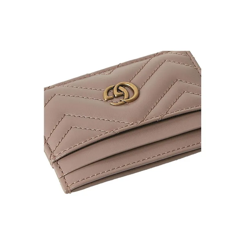 GUCCI Quilting Leather Card Clip Card Holder Women's Nude Pink-3