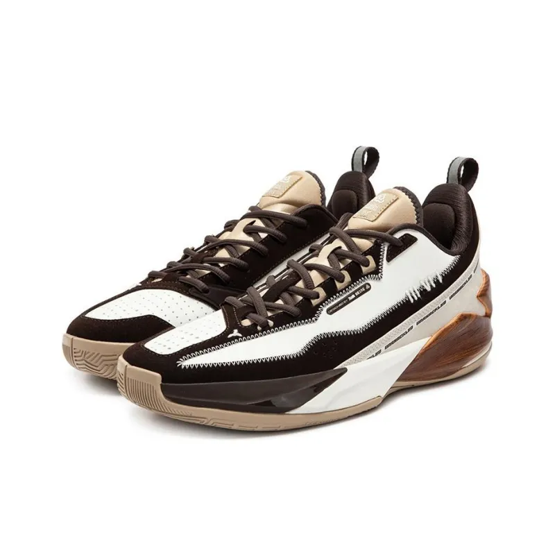 361° Toddler Generation Anti Slip Wear Resistant Low Top Basketball Shoes Men's White Black Brown-2