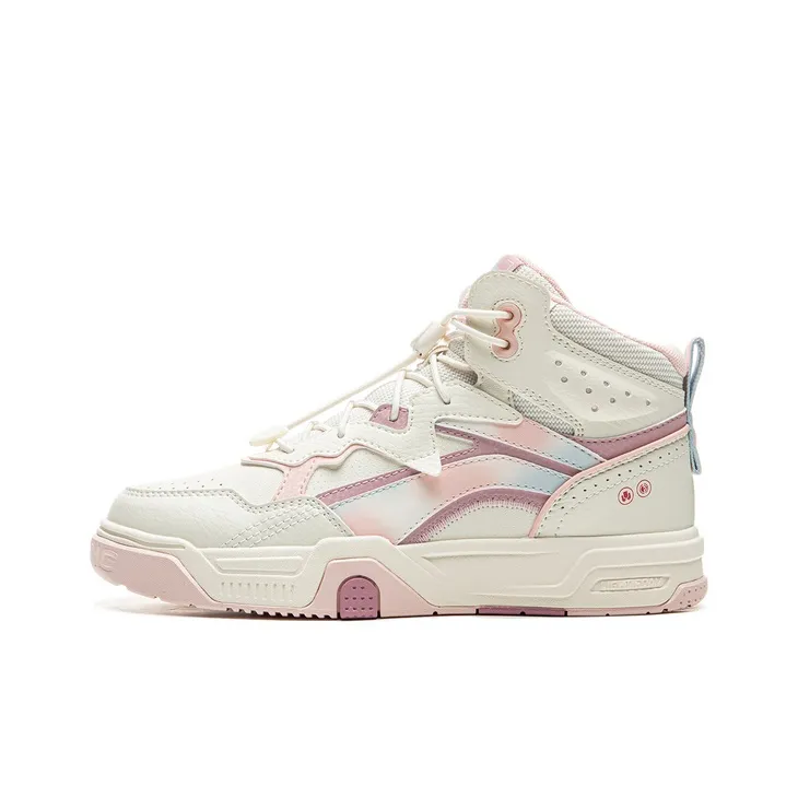 LINING YOUNG Slip Resistant Cushioning Wear Resistant Breathable High Top Kids Lifestyle Shoes Ecru Teenagers-0