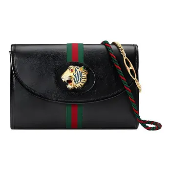 GUCCI Rajah Leather Chain Bag Crossbody Bag Shoulder Bag Medium Size Women's Black