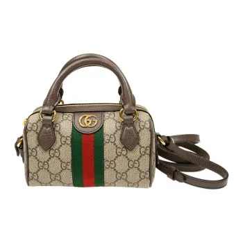 GUCCI Ophidia Canvas With Leather Handbag, Shoulder Bag, Crossbody Bag Mini Women's Beige & Ebony