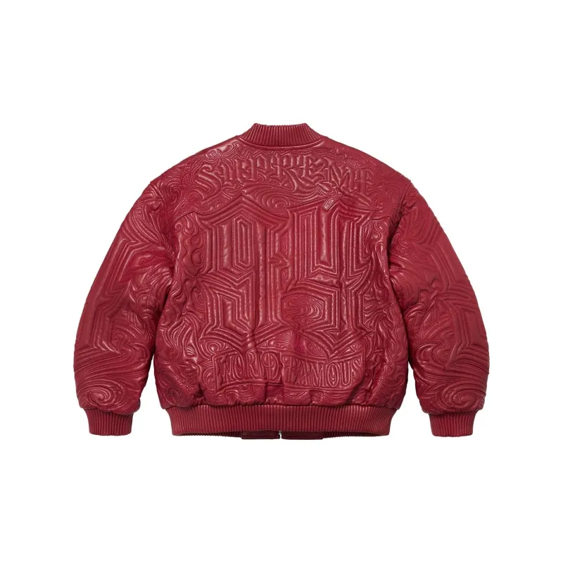 Supreme Mister Cartoon Embroidered Leather Jacket-1