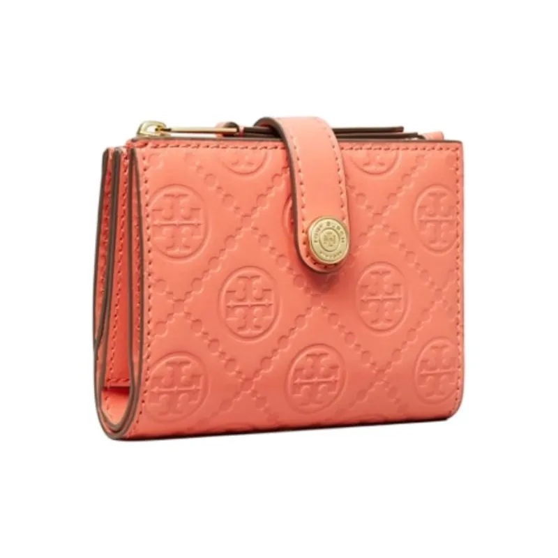 TORY BURCH T Monogram Leather Wallet Women's Coral Pink-1